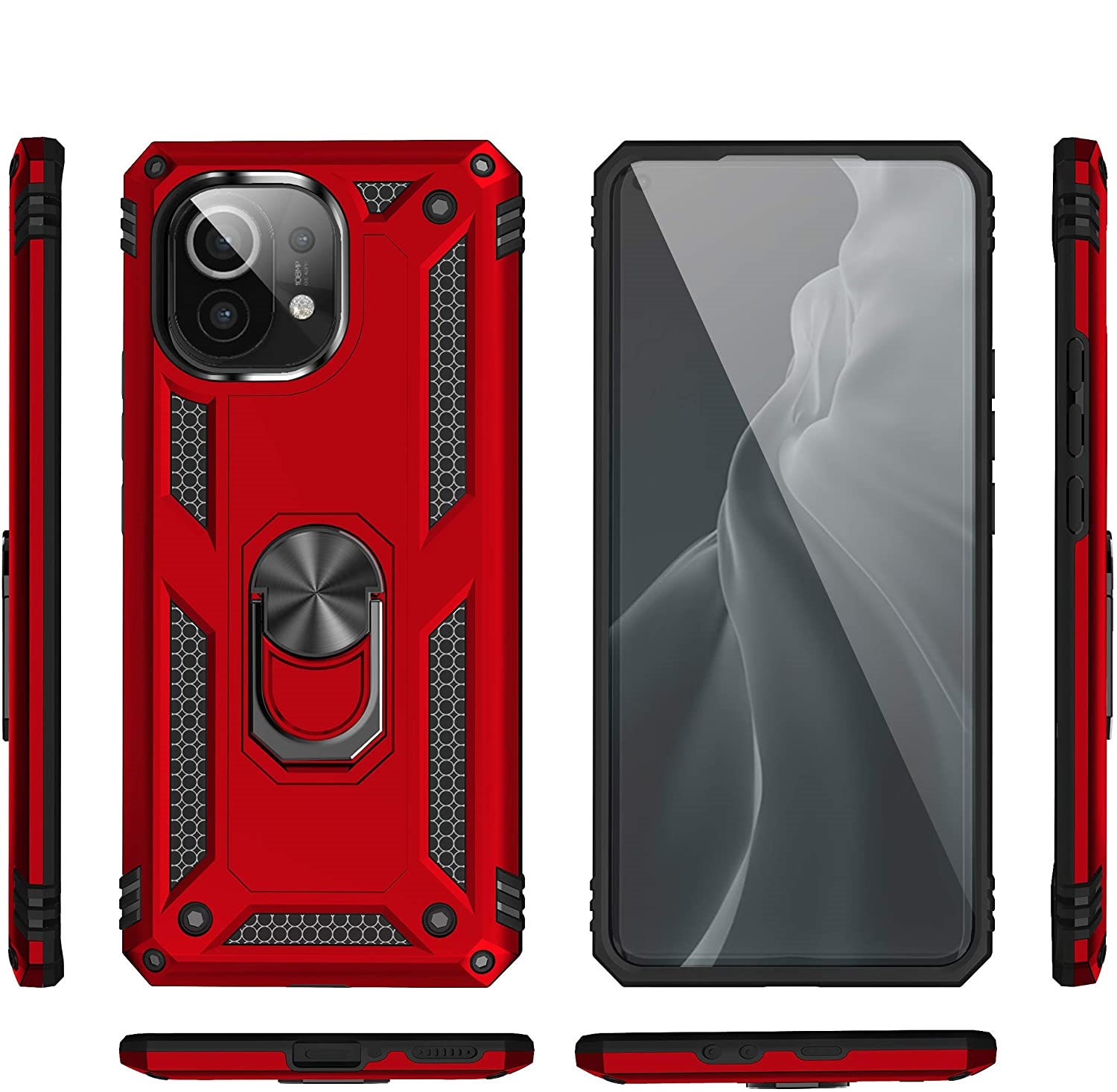 Protectores para celular  para Xiaomi  Mi 11 Lite Funda reforzada con anillo v2 Rojo
